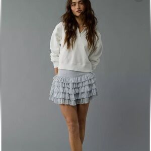 American Eagle AE High-Waisted Lace Ruffle Mini Skort - Light Blue Size Small